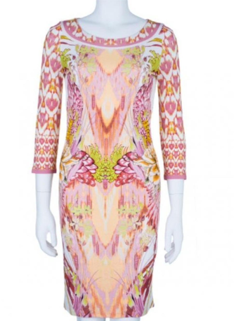Roberto Cavalli Pink Multi Floral  Sheath Dress, Size L, 48 IT